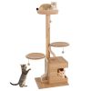 Wooden Cat Tree Cat Tower with Condo and Washable Cushions