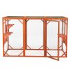 Wooden Cat House;  Outdoor Cat Cage with Water-proof Asphalt Planks and Cat Perches;  Orange