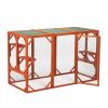 Wooden Cat House;  Outdoor Cat Cage with Water-proof Asphalt Planks and Cat Perches;  Orange