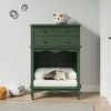 Pet Storage Cabinet with Wall Mounted Cabinet, 2 Drawers and Semi-Open Space, Hidden Cat Litter Box, Multi-Functional End Table-Green