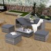 Patio Furniture, Outdoor Furniture, Seasonal PE Wicker Furniture,5 Set Wicker Furniture With Plywood Coffee Table,with lift TOP Coffee Table