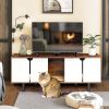 Cat Litter Box Enclosure for 2 Cats, Double Hidden Litter Box Furniture Large Cat Washroom, Indoor Cat House Cabinet TV Stand End Table, White+Vintage