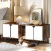 Cat Litter Box Enclosure for 2 Cats, Double Hidden Litter Box Furniture Large Cat Washroom, Indoor Cat House Cabinet TV Stand End Table, White+Vintage