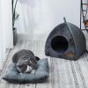 Semi-enclosed Cat Bed Non-slip Pet Kennel Gray Kitten House Indoor Sleeping Cats Cave Bed Plush Foldable Small Dogs Tent Stuff