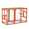 Wooden Cat House;  Outdoor Cat Cage with Water-proof Asphalt Planks and Cat Perches;  Orange