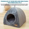 Semi-enclosed Cat Bed Non-slip Pet Kennel Gray Kitten House Indoor Sleeping Cats Cave Bed Plush Foldable Small Dogs Tent Stuff