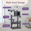 57 inch Cat Tree Cat Tower for Indoor Cats, Cat House with Padded Platform Bed, Toy Balls, Large Cozy Condo and Sisal Scratching Posts, Dark Grey
