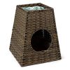Woven Rattan Cat Litter Box Enclosure Furniture, Rattan Cat House with Cat Litter Box, Detachable Cat Washroom with Cotton Linen Mat for Living Room