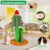 32'' Cat Scratching Post, Tall Christmas Tree Cat Scratcher with 3 Posts and Cute Dangling Teaser Balls
