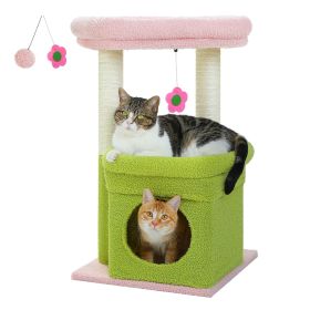 H68cm Small Cat Tree Condo for Indoor Hanging Ball Tower Large Top Perch Warm Cozy Home Sisal Scratching Post rascadores de gato (Color: AMT0179PK, size: as picture)